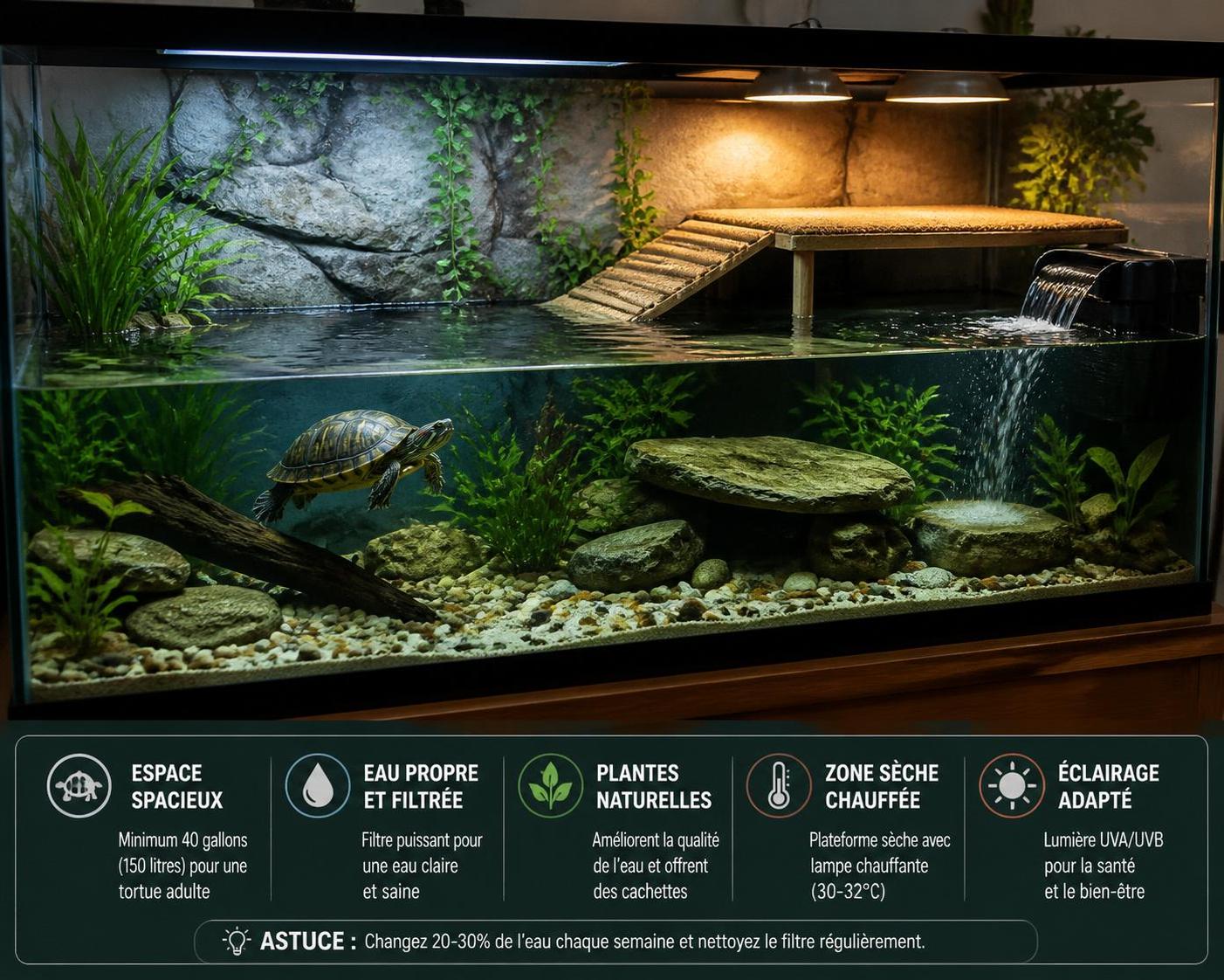 découvrez quelle taille d'aquarium est idéale pour le bien-être de votre tortue et offrez-lui un habitat adapté pour une vie saine et équilibrée.