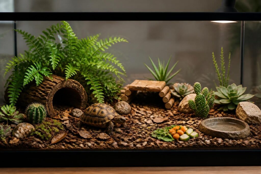découvrez comment créer un terrarium pour tortue de terre, un habitat naturel et sécurisé qui répond parfaitement aux besoins de votre tortue pour qu'elle vive heureuse chez vous.