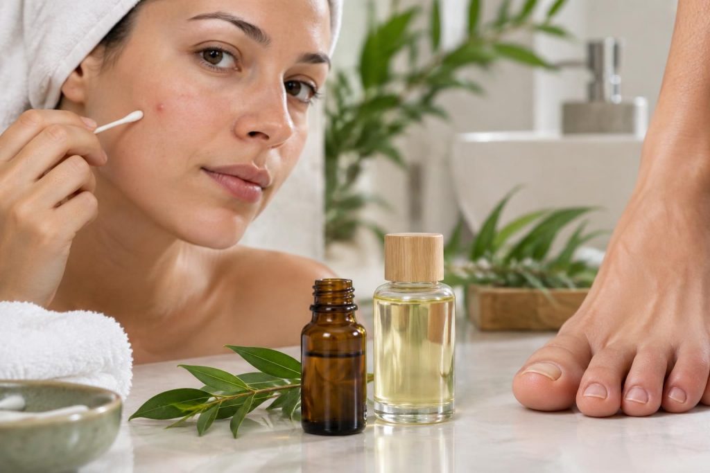 découvrez les usages de l’huile essentielle d’arbre à thé contre l’acné et les mycoses des ongles, ainsi que les précautions d’emploi à connaître.
