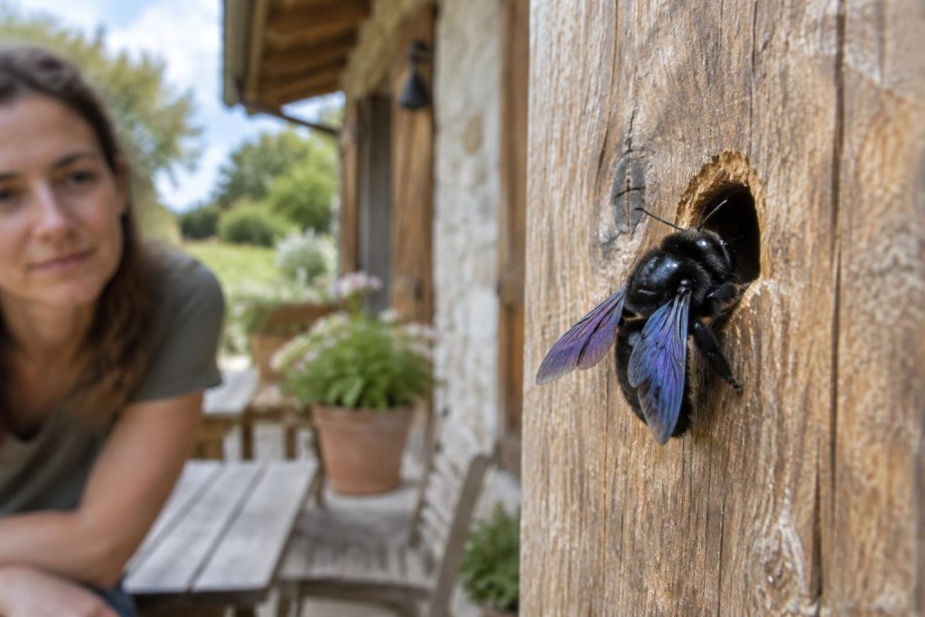 abeille charpentière : repérez son nid, comprenez les risques et sa nidification, puis découvrez les bons gestes à adopter chez vous sans la blesser.