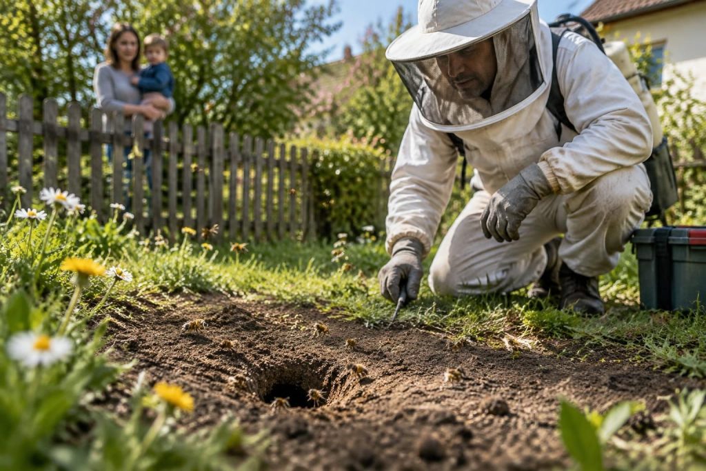 découvrez comment reconnaître un nid d’abeilles de terre, évaluer les risques et choisir des méthodes adaptées pour vous en débarrasser en toute sécurité.