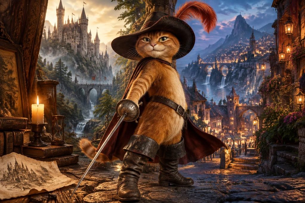 du conte classique au film d’animation, découvrez les multiples facettes du chat botté et l’évolution de ce héros rusé à travers les époques.