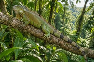 découvrez l’iguane vert (iguana iguana) : habitat tropical, alimentation, comportement, taille et caractéristiques de ce fascinant lézard.